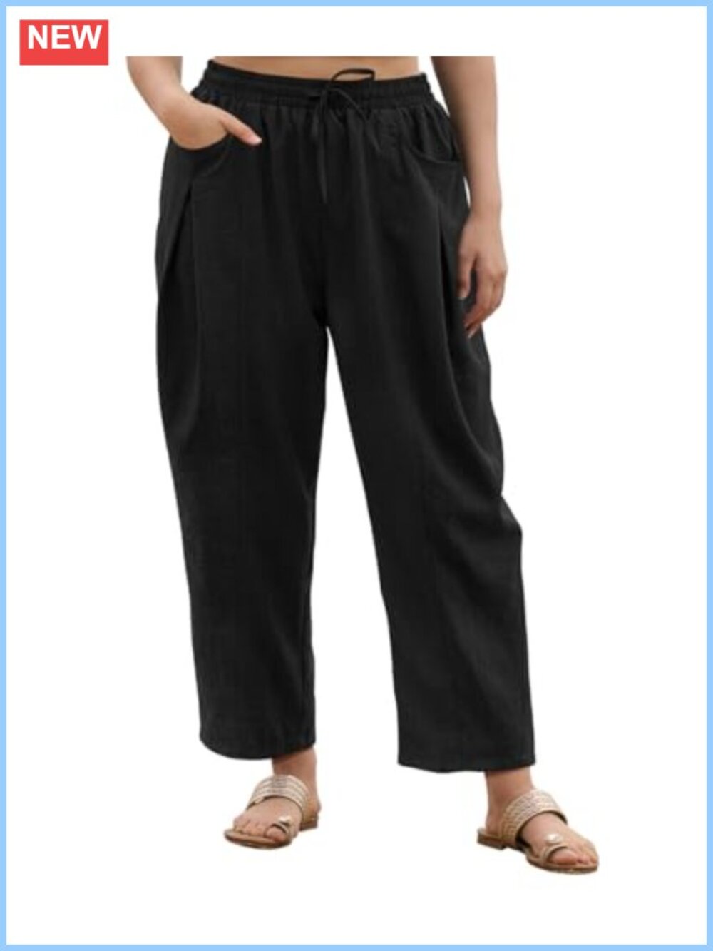 Plus Size Palazzo Pants for Women Wide Leg Drawstring Beach Pants with Pockets